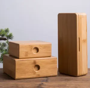 Caja de madera para almacenamiento de joyas, tobogán de madera con mango de bambú, embalaje de regalo