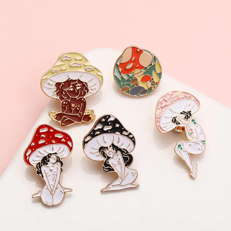 New Creative Personalized Oil Brooches Women Designers Mushroom Girl Metal Pin Clothing Accessories Brooch