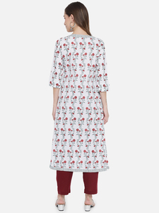 Nouvel arrivage : Ensemble Kurti en coton à imprimé floral fait main pour femme, coupe ample, robe midi avec fermeture boutonnée pour le quotidien - Product Image 6
