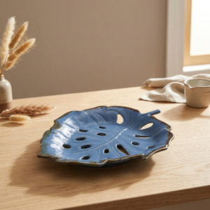 Tapete de Cerámica Azul Marino con Diseño de Hoja, Decoración Moderna para Mesa, Hecho a Mano, Reutilizable, Lavable, Duradero, 400 mm de Diámetro, 8 mm de Grosor - Product Image 1