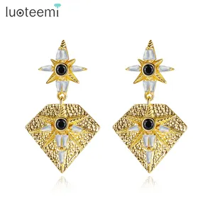 LUOTEEMI Anting Bohemia 18K, Anting Jarum Berlapis Emas Zirkonia Kubik Perhiasan Bebas Nikel