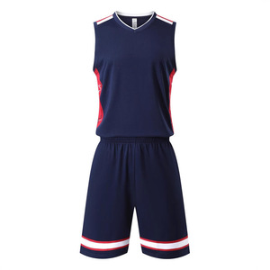 Custom Basketball Uniforms For Men Adults Quick Dry Jersey Training Team Wear Blue Red White Stripe Design - Product Image 2