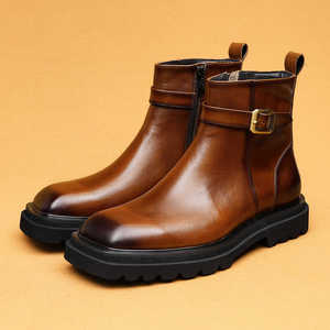 Botas Cortas de Verano para Hombre, de Cuero Genuino, con Suela Gruesa, Estilo Británico, Punta Redonda, Cierre con Cordones, Antideslizantes, Transpirables y Ligeras - Product Image 5