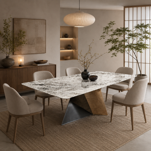 Table à manger personnalisée, plateau rectangulaire, style moderne, villa, 8 à 10 places, pieds en métal, meubles en pierre, luxe, quartzite Pandora - Product Image 5
