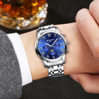 Wlisth S509 jam tangan pria, dekoratif tombol penyetel, gerakan Quartz asli mewah tahan air, sabuk Stainless Steel