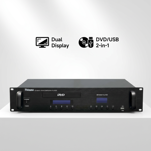 Thinuna CD-6201A Professional Dual Channel Rack Mount Multimedia Player with Independent CD/DVD & USB Decoding, Dual Display
