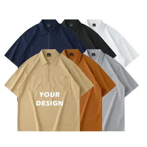 High Quality New Design Men'S Short-Sleeved Zipper Casual Men'S Lapel Pocket Polo Shirts Zip Up Polo