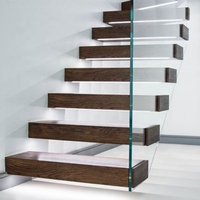 DAIYA USA Marches d'escalier en chêne flottant Carreaux pour escaliers avec garde-corps en verre trempé