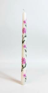 Perfect Floral Taper <b>Candle</b> with Delicate Pink Blooms <b>Green</b> Vine Detailing-Scented Soywax Holiday Gift for Diwali Dinner Parties - Product Image 2