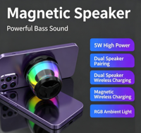 Lampe de nuit RGB multifonctionnelle colorée, haut-parleur Bluetooth musical, réveil, chargeur sans fil magnétique 15W, support de téléphone portable flexible