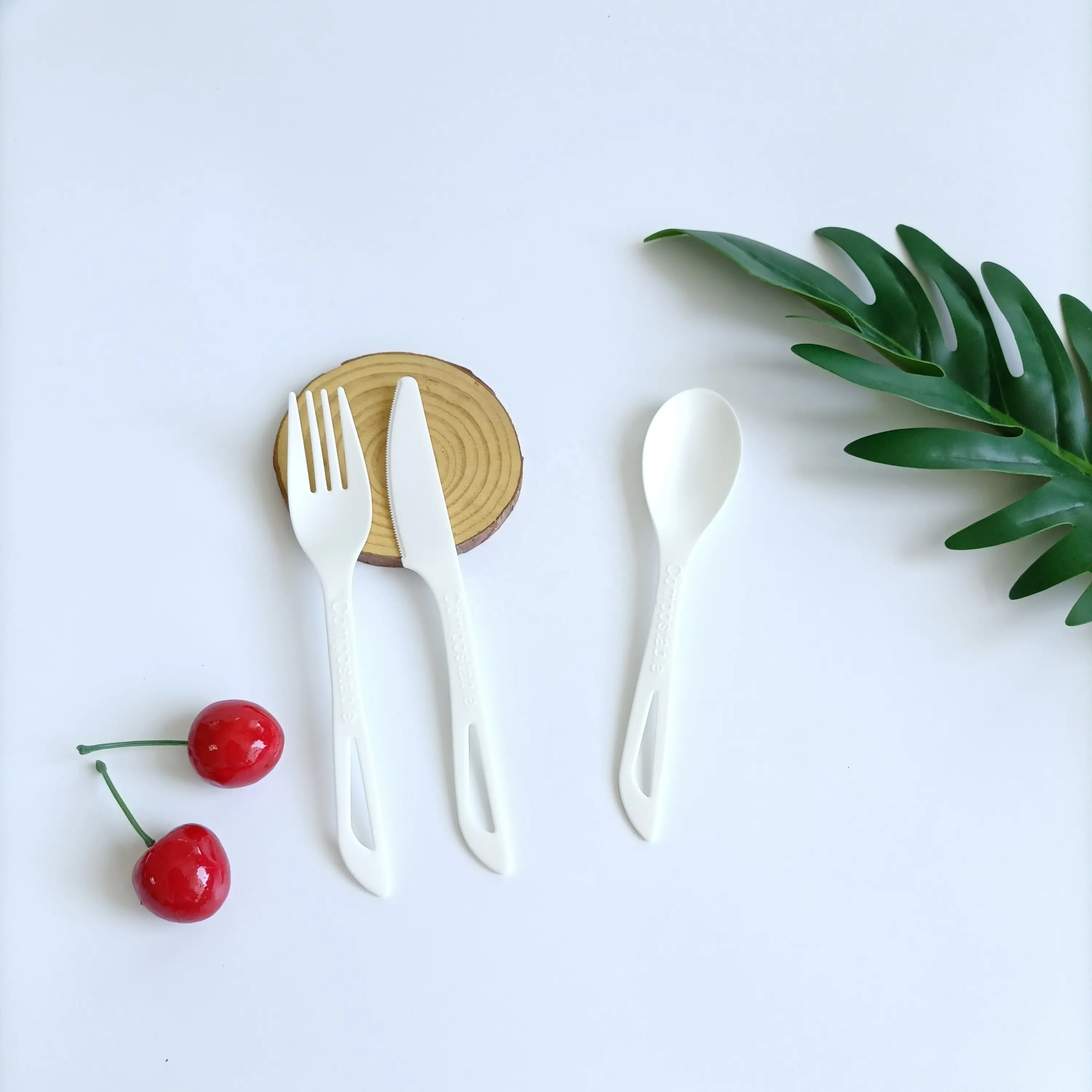 6 Inch Compostable Biodegradable Disposable Cutlery Set PLA Material Spoon Knife And Fork