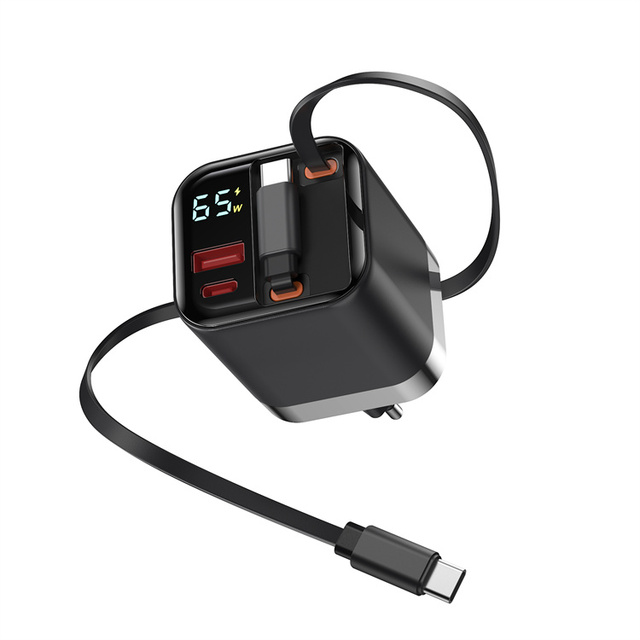 Oem Mobile Phone Charger Factory Gan Foldable Cable Retractable USB-C Travel Adapter Dual Port Plug Wall Charger