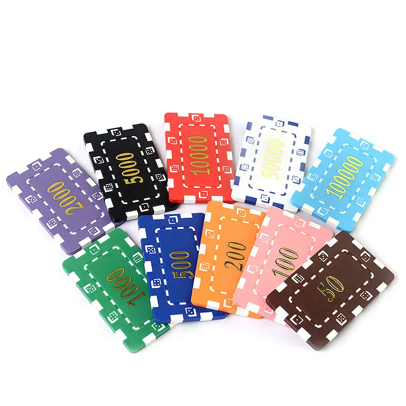 Vente en gros, jeu de plaques colorées personnalisées, dés desgin 29g 75mm, ABS vierge, jetons de poker rectangulaires avec métal à l'intérieur