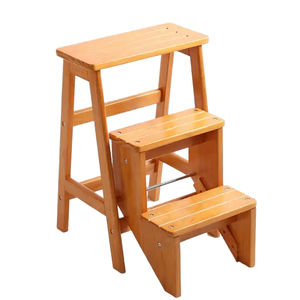 Tabouret d'appoint pliant Hunter en <span class=keywords><strong>bois</strong></span> massif à 3 niveaux, style Art Déco, forme trapézoïdale, pour cuisine et escalier - Product Image 1
