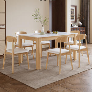 Juego de mesa y sillas de comedor de madera maciza de 1.2 m, estilo moderno minimalista, de roble ligero de lujo, cuadrado, de 6 piezas. - Product Image 2