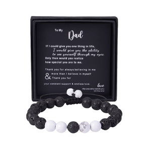 Bracelet en pierre volcanique pour hommes, bijoux perlés naturels de 8mm, cadeau pour papa, bracelets en cristal faits à la main - Product Image 2