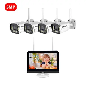 Fosvision kit nvr rumah sistem keamanan nirkabel 5MP, kit nvr rumah panjang, kit wifi nvr tahan air APP ESeeCloud