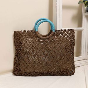Luxury Women's Straw Bag for Seaside Holidays Handmade <b>Square</b> Summer Hollow Geometric Pattern Beach Bag - Product Image 1