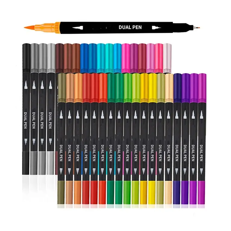 Caneta colorida de marcadores duplos, caneta marcador de arte de ponto fino e caneta marcadora de pincel para adultos