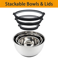 Vente en gros bols à mélanger personnalisés en acier inoxydable ensemble avec couvercle transparent bols de rangement personnalisables de service