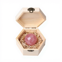 Boule de cristal naturel polie, boîte cadeau en bois, Feng Shui, ornement de bureau à domicile, nouvel an chinois