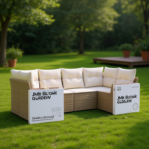 Ensemble de canapés de jardin JMe SletOAK en rotin beige, mobilier d'extérieur, coussins imperméables, design contemporain - Product Image 2