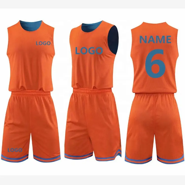 Arancione blu reversibile pullover di pallacanestro due strati uniforme di basket a buon mercato di pallacanestro shirt con pantaloncini