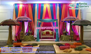 Exclusive Punjabi <b>Mehndi</b> Stage <b>Decoration</b> Props Traditional Punjabi Sangeet Stage Props Wedding <b>Mehndi</b> Setup With Punjabi Statue - Product Image 5