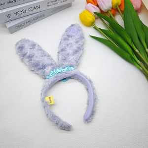 Diadema con orejas de conejo moradas y accesorio para el cabello con flores para mujeres y niñas, para fiestas. - Product Image 2