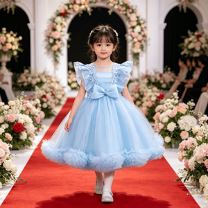 Vestido de Tul con Mangas <span class=keywords><strong>para</strong></span> Niñas, Vestido de Bautizo con Lazo en la Cintura, Traje de <span class=keywords><strong>Primera</strong></span> Comunión <span class=keywords><strong>para</strong></span> Bebés, Vestido de Princesa <span class=keywords><strong>para</strong></span> Niñas, Vestido de Dama de Honor <span class=keywords><strong>para</strong></span> Bodas - Product Image 3