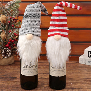 Nuevas decoraciones navideñas sin rostro Rudolph cubierta de botella de vino de punto Decoración de mesa de anciano para vacaciones - Product Image 3