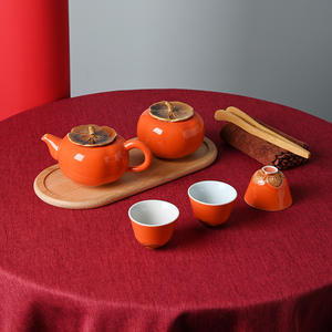 Persimmon <b>Tea</b> <b>Set</b> Ceramic Portable Travel Bag With Tray Business Gift Oriental Design - Product Image 3
