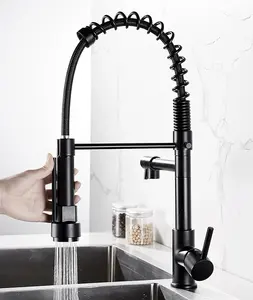Nero spazzolato molla tirare verso il basso lavello da cucina rubinetto per acqua calda e fredda miscelatore per gru con doppio beccuccio montato
