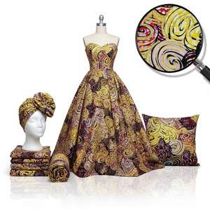 Tela Africana de <span class=keywords><strong>Cera</strong></span> Auténtica Garantizada Super-W, Tela de <span class=keywords><strong>Cera</strong></span> Grand con Brillo, Algodón Ankara, <span class=keywords><strong>Cera</strong></span> Dorada con Estampado Flash Dorado, Batik Pagne - Product Image 3