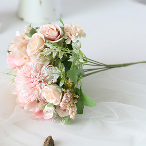 Bouquet de pivoines et roses artificielles européennes, tiges uniques, couleur peinture à l'huile avancée, arrangement floral - Product Image 5