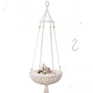 Hamac pour <span class=keywords><strong>chat</strong></span> en macramé, tissé à la main, <span class=keywords><strong>lit</strong></span> suspendu pour <span class=keywords><strong>chat</strong></span> avec kit de suspension pour décoration intérieure et extérieure, hamac de fenêtre pour <span class=keywords><strong>chat</strong></span>, animal de compagnie - Product Image 4