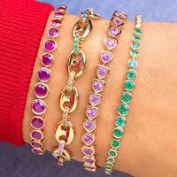 Gemnel Silber Herz Tennis Armband Multi Edelstein Lünette Armband Custom Länge Pink Saphir & Smaragd Stapelbarer Schmuck