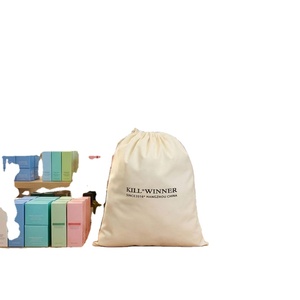 Sac à cordon en coton doux imprimé sérigraphié avec logo personnalisé, pochette promotionnelle écologique, cadeaux de fête aux couleurs authentiques - Product Image 1
