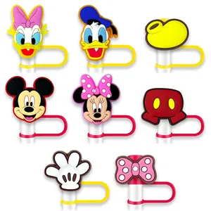 Reusable Funny Mickey Mouse Cartoon Kids Themed Party Gifts Decoration Straw Tip Cover Cap Straw Toppers For Tumbler Cups