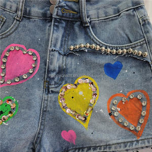 <span class=keywords><strong>Shorts</strong></span> in Denim Estivi Personalizzabili con Perline a Diamante e Vita Alta per Ragazze dai 2 ai 14 Anni - Product Image 4