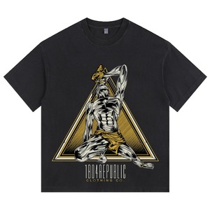 T-shirt noir à manches courtes pour homme 1804REPUBLIC avec imprimé géométrique Muscle Man, style streetwear, col rond, coupe classique - Product Image 1