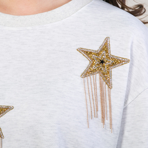 Applique Strass Étoile Patchwork Perlé Gland Femmes Sweat Top pour Femmes - Product Image 2