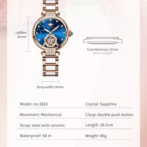 นาฬิกาข้อมือผู้หญิง OUPINKE 3183 หรูหรา ดีไซน์โปร่ง ประดับเพชร สายเซรามิกสีโรสโกลด์ ระบบอัตโนมัติเต็มรูปแบบ - Product Image 5