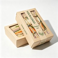 Boîte à sandwichs carrée compartimentée pour pique-nique, thé de l'après-midi, gâteaux et pâtisseries, en carton kraft ondulé avec couvercles transparents à fenêtre