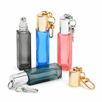 Flacon roll-on vide 10 ml personnalisé avec logo, pour huiles essentielles et parfums, portable, en verre carré, avec porte-clés