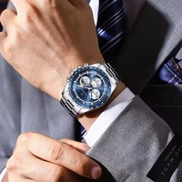 Montre à quartz de luxe pour homme POEDAGAR, chronographe pour homme d'affaires, bracelet original étanche, phase lunaire, calendrier, montre-bracelet 879