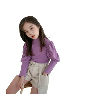 Remaja Wanita Musim Gugur Baru Gadis Manis Lengan Panjang T Kemeja Anak-anak Desain Korea Puff Sleeve Tops untuk Gadis