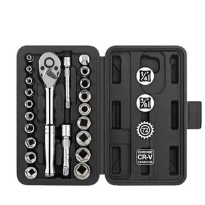 Auto Repair <b>Socket</b> Wrench Set 1/4 In Chrome Vanadium Steel 22 Piece Tool Case Automotive Repair Tools - Product Image 2