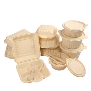 Customizable logo bagasse corn starch 1 3 compartment food container disposable restaurant container fast food