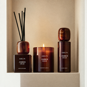 Aikun Brown Square Bottle <b>Glass</b> Home Fragrance Gift Set with Scented Candle Reed Diffuser Room Spray Carry Handle <b>Window</b> Box - Product Image 2